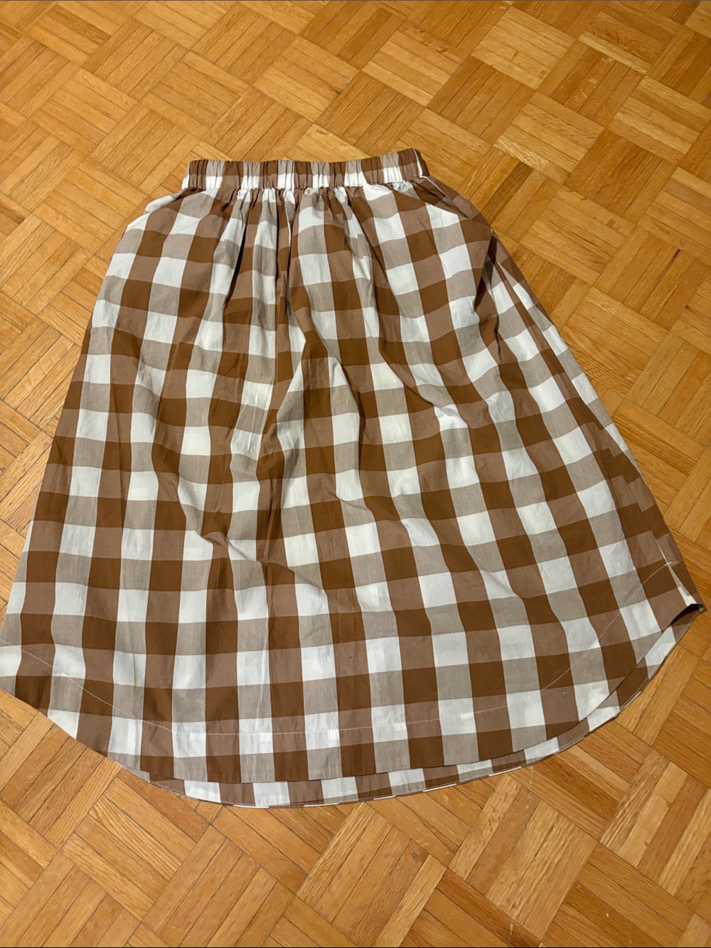 Whit Two Brown and White Gingham Midi Skirt